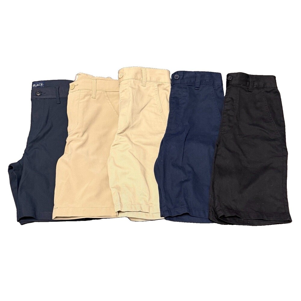 5 Pairs Boys Size 10 School Uniform Chino Shorts - Blue, Black, Khaki